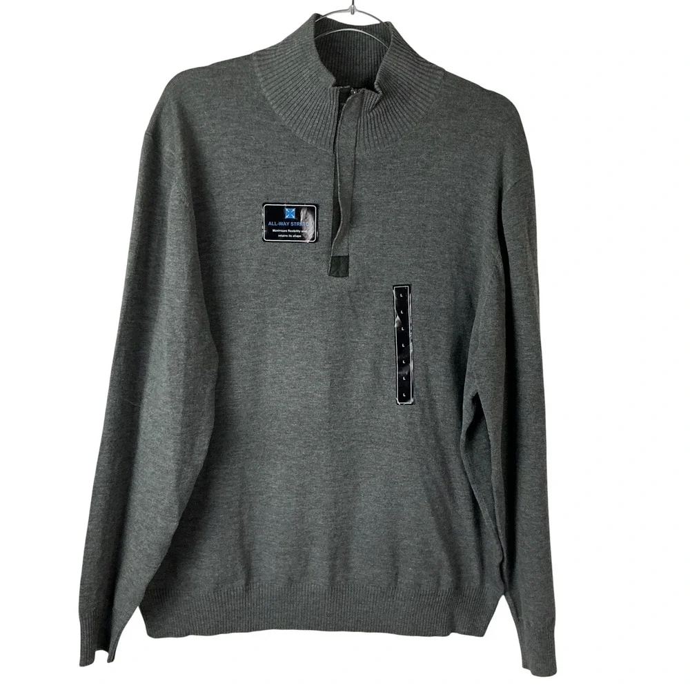 Tricots St Raphael Quarter Zip Sweater Mens L Gray Iron Htr Performance Stretch